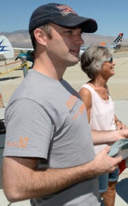 A big supporter of the MEFI, Andrew Findley (left) jetted in commercially from his Virginia base to see the record-setting earlier in the week and, as it turned out, give the featured talk mid-day Saturday. An engine management specialist, Findley is aggressively modifying his Stihl-sponsored Lancair Legacy for Sport class racing at Reno. Using 3D printed models, his talk centered on tuft-testing and modifying his Legacy’s aft fuselage for reduced drag.  