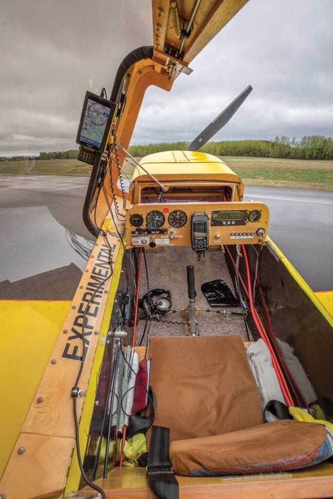 The side-swing canopy makes it easy to put the airplane on and off.