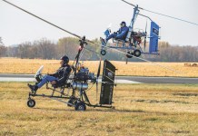 Gyro Technic GT-VX1 (left) and GT-VX2 gyroplanes coming in for landing. (Photo: Loren D. Jones, courtesy of Gyro Technic.)