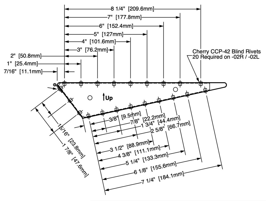 Assumptions can ruin a part. A common error is to assume the datum from which a measurement is given. In this example the first rivet is 7/16-inch from the leading edge of the control surface. The other rivets are located from that.
