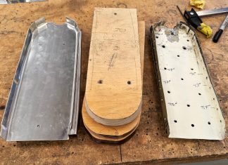 Left to right, shiny new bulkheads, wooden form blocks, and old bulkheads. [Credit Tinley Ong]