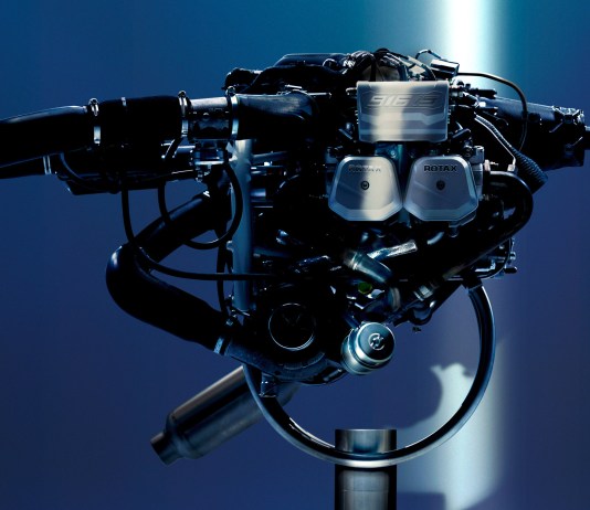 The 160 hp turbocharged Rotax 916iS is a four-stroke piston engine with redundant electronic fuel injection and ignition. [Credit: BPR Rotax]